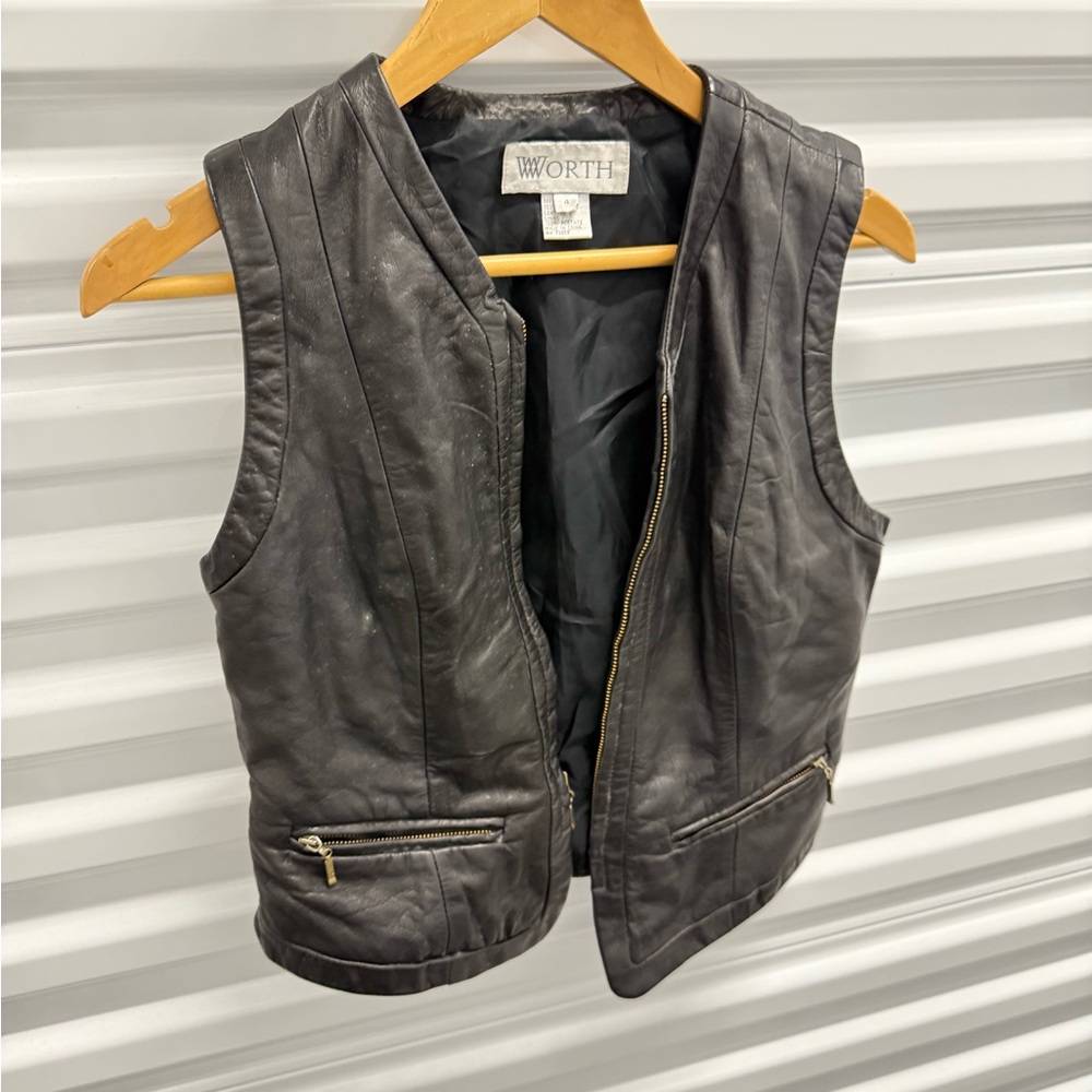 Vintage Worth 100% genuine leather vest full zip 4 - Picture 3 of 8